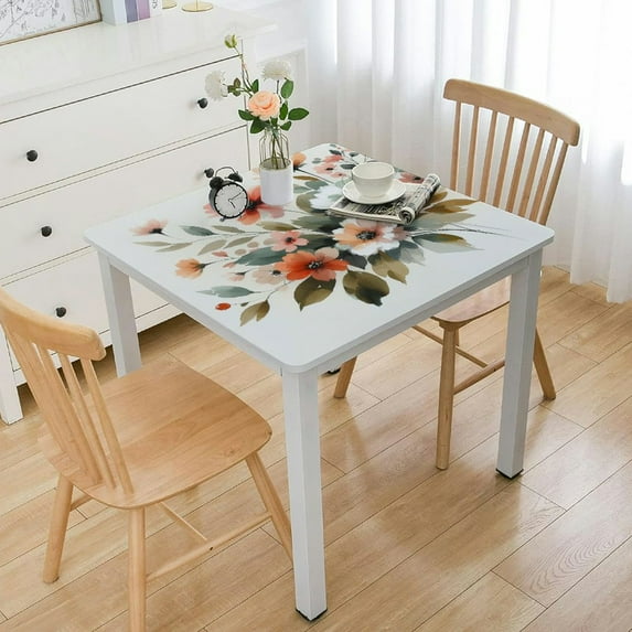 BANET  Table Cloth Watercolor Floral Tablecloth, Washable Water Resistant Rectangular Table Cover for Dining Room Kitchen Decor (Rectangle/Oblong White