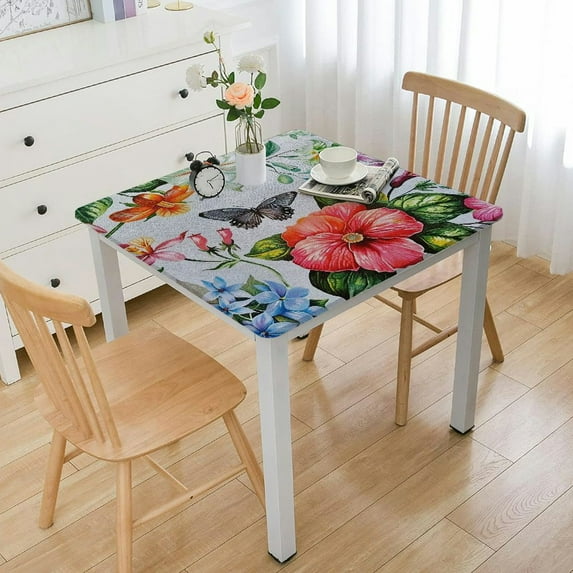 BANET Table Cloths Decorative Washable Square Tablecloth Table Cloth, Dining, Kitchen, Parties & Camping, Just Floral - Spring/Summer white