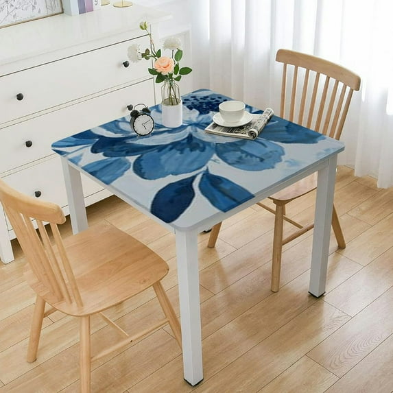 BANET Table Cloths for Square Tables,Blue Rose Watercolor,Parties Table Cloth Cotton Linens Covers for Kitchen Dinning Wedding,Wrinkle Resistant,Washable,Floral Flower Plant white