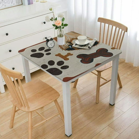 BANET Table Cover Waterproof, Novelty Cute Bone Dog Paw Print Table Cloth Square, Tablecover for Kitchen Picnic Dinner Parties Tabletop Decor Oilcloth, Oil-Proof, Spill Proof White