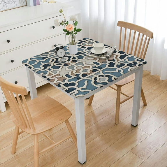 BANET Table Runner Cotton Linen Dresser Scarves, Geometric Texture Table Runners for Dining Wedding Outdoor Party, Blue Grey White