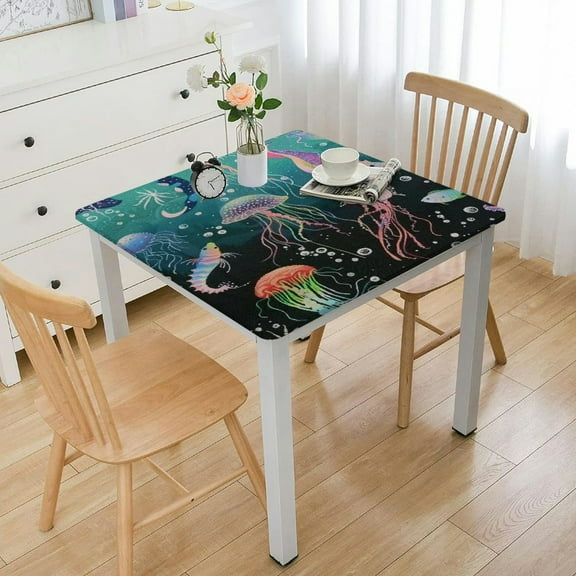 BANET Table Square Folding Dining Table Decor Scarves Non-Slip Dinning Table for Coffee Kitchen ,Rectangular White