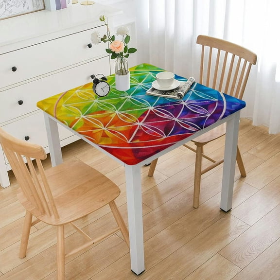 BANET  Tablecloth, Abstract Peace Flower Youth Rainbow Toned Lifestyle Design Colorful Print, Rectangular Table Cover for Dining Room Kitchen Decor White