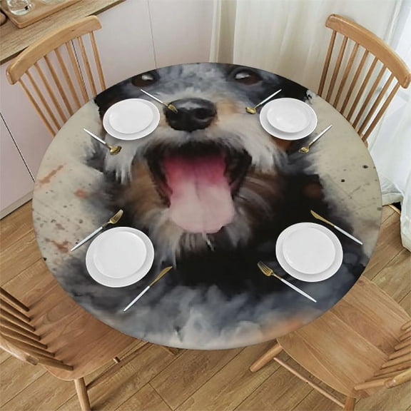 BANET  Tablecloth Art Painting Schnauzer Dog Polyester Fabric Table Cover Non Slip Table Cloths for Round Tables Dining Wedding Birthday Parties Patio Decor 38"-42