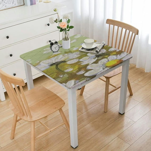 BANET Tablecloth Daisy Flowers Table Cover Table Cloth Polyester Cloth Cover Green Boho for Home Kitchen Party Dining White