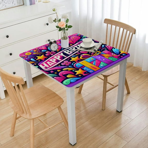 BANET Tablecloth- Design with Colorful Flags Balloons Gifts Collection Circle Table Cloth Cover for Birthday Party Decoration Kitchen Dining Room