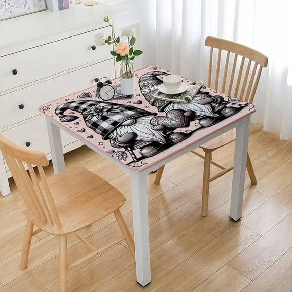 BANET Tablecloth, Dwarf doll Red Love Heart Checkered Tablecloths Oil-Proof Polyester Table Cover for Family Banquet and White