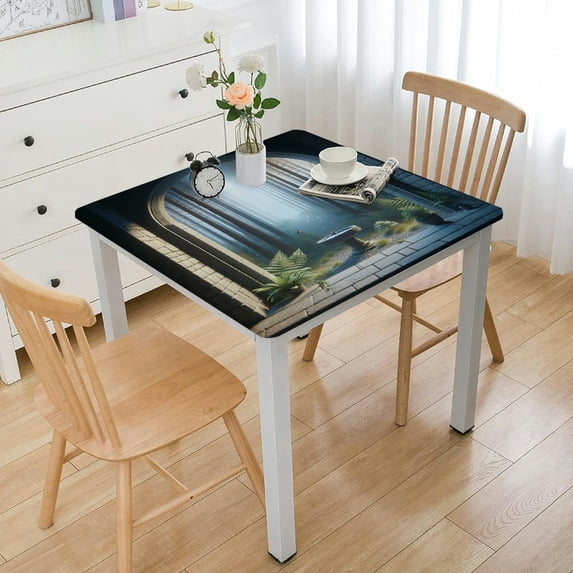 BANET Tablecloth, Forest Landscape from on Illustration, Rectangular Table Cover for Dining Room Kitchen Decor, Blue Grey Green White