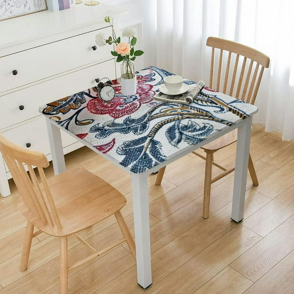 BANET Tablecloth, Handblock Floral Print Square Linen for Kitchen I Dining Table I Parties Wedding Christmas Thanksgiving Outdoors I Spring Summer Decor white