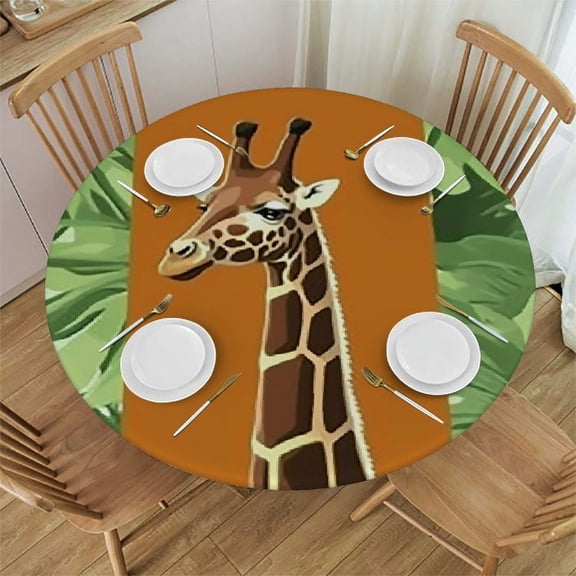 BANET Tablecloth Jungle Theme Table Cover Tropical Leaf Tiger Zebra Giraffe Print Round Table Cloths Wild Animal Decoration for Birthday 38"-42