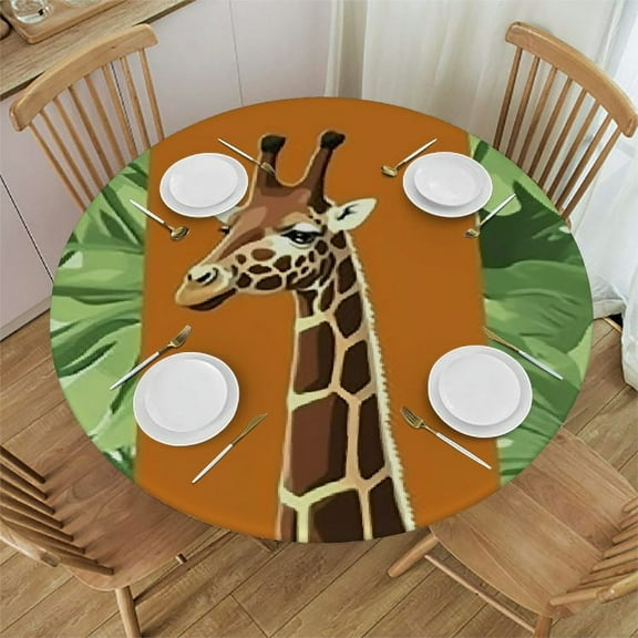 BANET Tablecloth Jungle Theme Table Cover Tropical Leaf Tiger Zebra Giraffe Print Round Table Cloths Wild Animal Decoration for Birthday 54"-58