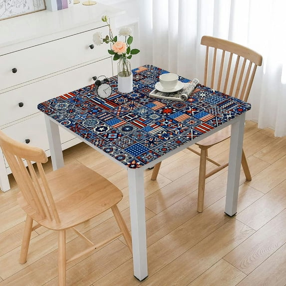 BANET Tablecloth Mermorial Day Square Tablecloths Square Table Cloths Washable Polyester for Kitchen Party Dining Decor White