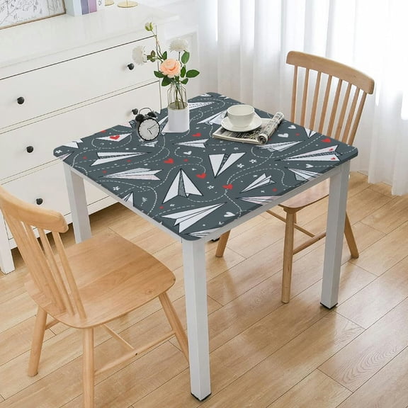 BANET Tablecloth Oil Proof Water Proof Table Cover Thicken Square Banquet Wedding Dining Tea Table Cloth, Paper Plane Love Hearts Valentine on Dark Grey White
