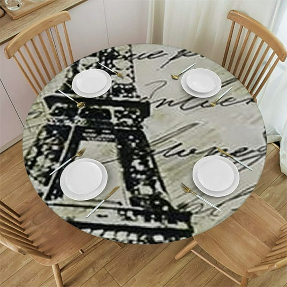 BANET Tablecloth Paris Theme Tablecloths Round Eiffel Wall Decoration Sign Tablecloths for Dining Kitchen Wedding and Parties 38"-42