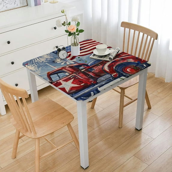 BANET Tablecloth, Patriotic Truck Watercolor Flag Table Cover for Party Dinner Decor white
