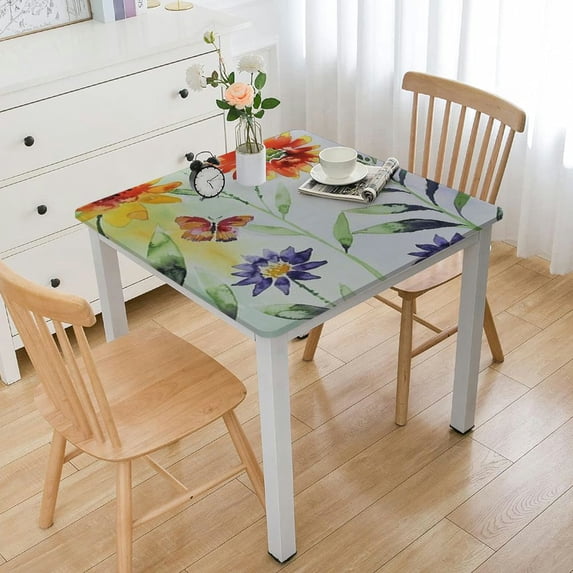 BANET Tablecloth Rectangle, Flower Waterproof Polyester Table Cloth, Spill Proof Stain Resistant Fabric Table Cover for Outdoor Picnic Dinning white