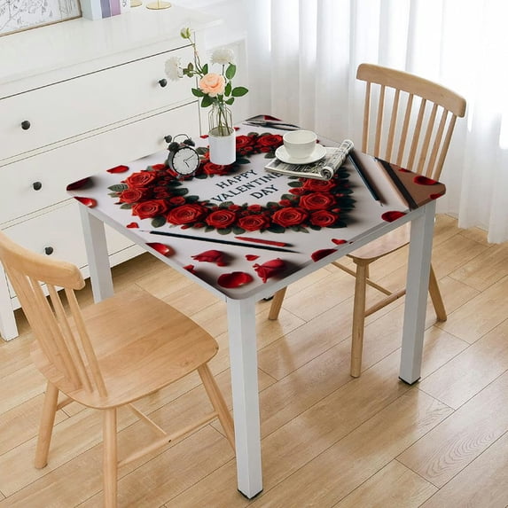 BANET Tablecloth Red Rose Flower Tablecloths Love Heart Table Cover Washable Tablecloth for Party Holiday Kitchen Dining Room Indoor Outdoor Decor