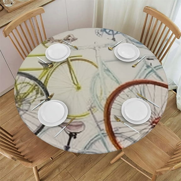 BANET Tablecloth Repeat Bicycle Tablecloths Round Sketch Bike Fun Biking Race Ride Sport Wheel Colorful Tablecloths for Dining Kitchen Wedding and Parties 31"-35