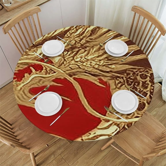 BANET Tablecloth Round Dragon Table Cloth Chinese Dragons Fighting Gold Outlines on Cover for Dining Room Kitchen Decoration Round Tablecloths 31"-35