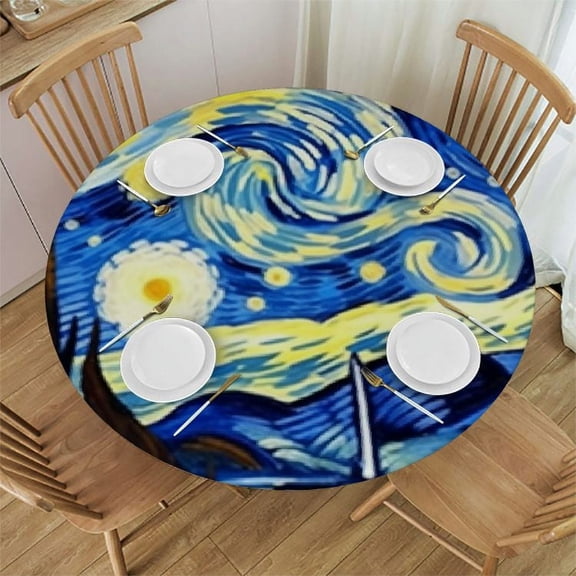 BANET Tablecloth Round Polyester Fabric Tablecloth for Kitchen Table Decor ,Famous Painting Van Gogh Star Night 38"-42