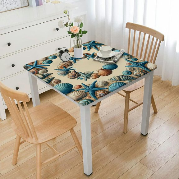 BANET Tablecloth , Shell Coastal Wreath Sea Theme Waterproof Fabric Table Cloth Cover for Home Kitchen Dining Patio Picnic Party Decor