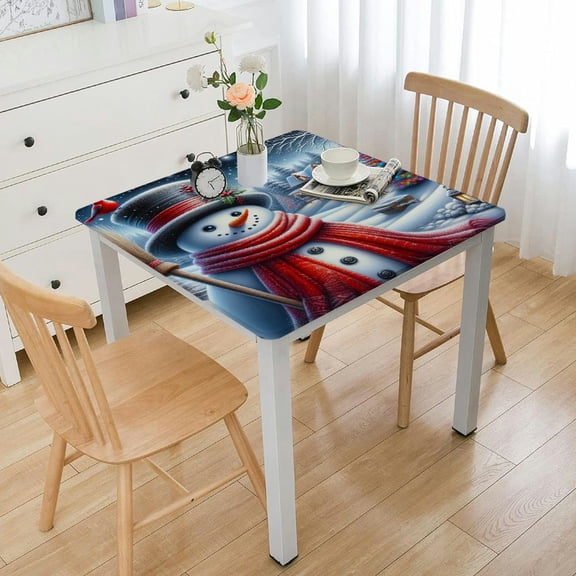 BANET Tablecloth Square Christmas Snowman Winter Snow Bird Table Cloth Outdoor Waterproof Tablecloths for Party Picnic Indoor Table Cover for Dining/Kitchen Home Decoration White
