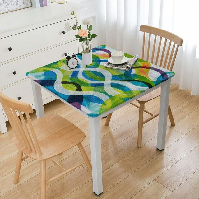 Tablecloth, Square Shapes Elliptic Vertical Curves Nature Theme