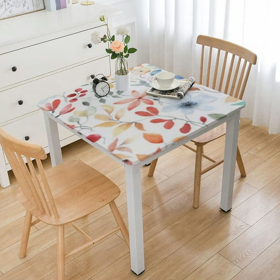 BANET Tablecloth Square,Watercolor Flower Table Cloth,Wrinkle Stain Resistance Summer Colorful Leaves Table Covers for Kitchen Dining,Rustic Small Tablecloth for Parties Picnic white