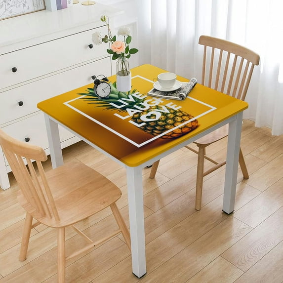 BANET Tablecloth, Tropical Pineapple Fruit with Sunglasses on Yellow Wood Board Joyful Print, Dining Room Kitchen Rectangular Table Cover, Multicolor White