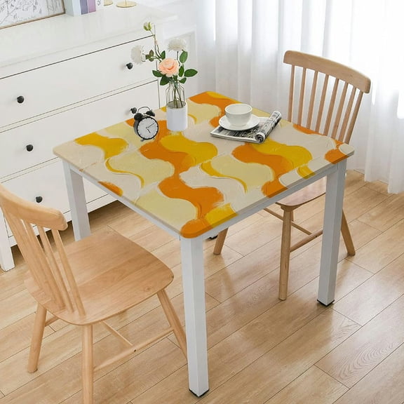 BANET Tablecloth, Wavy Pattern Half Moon Shapes Art Graphic Design in Different Tones, Rectangular Table Cover for Dining Room Kitchen Decor White