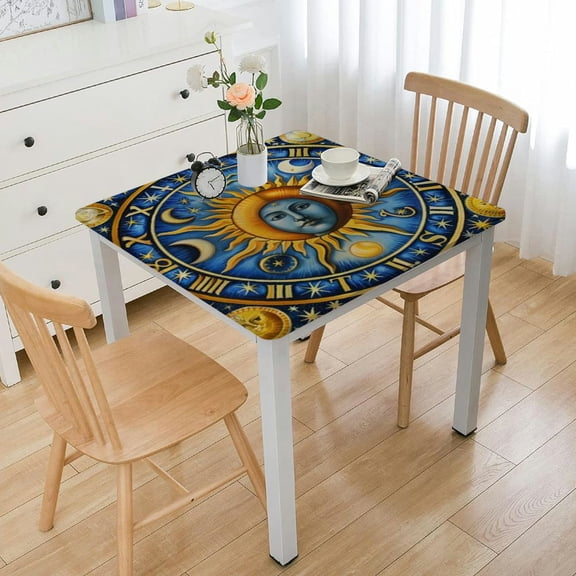 BANET Tablecloth, Wheel of Astrological Signs Names and Dates with in Middle, Rectangular Table Cover for Dining Room Kitchen Decor white