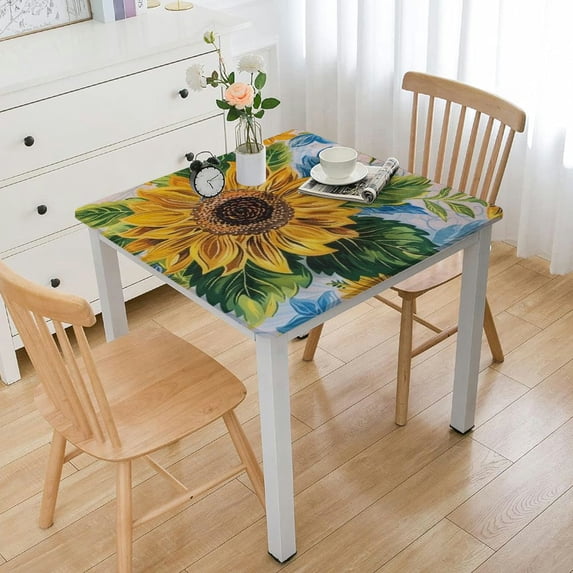 BANET Tablecloth,Yellow Floral Table Cloth for Square Tables, Waterproof Resistant Farmhouse Flower Table Cover Kitchen Dining Room white