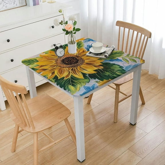 BANET Tablecloth,Yellow Floral Table Cloth for Square Tables, Waterproof Resistant Farmhouse Flower Table Cover Kitchen Dining Room white