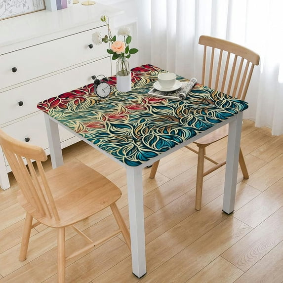 BANET Tablecloth with Elastic Fall Colorful Flower Elastic Table Cover Flower Fall Elastic Tablecloth Waterproof Wipeable Fitted Table Cloth