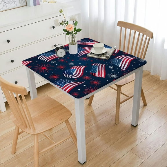 BANET Tablecloths Rectangle, Polyester Fabric Table Cloth, American Flag Oil Proof Wipeable Table Cover for Kitchen, Parties White
