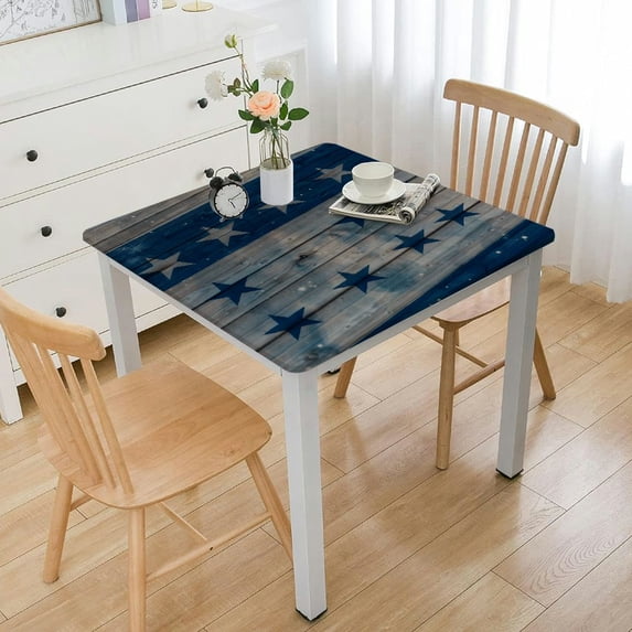 BANET Tablecloths Rustic Stars Stripe Waterproof Polyester Table Covers Decor for Square Table,Home Dining,Outdoor,Party,Oil Proof, white