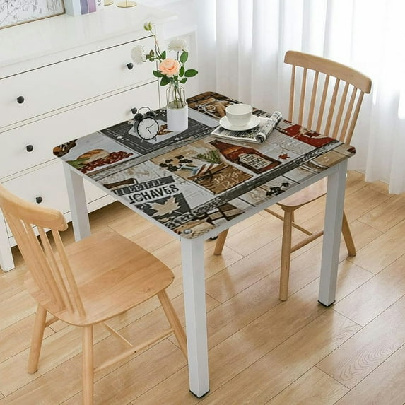BANET Teal Blue Brookside Autumn Farmyard Vinyl Flannel Backed Tablecloth, Farm to Table Thanksgiving Fall Cottage Harvest Wipe Clean Vinyl Tablecloth white