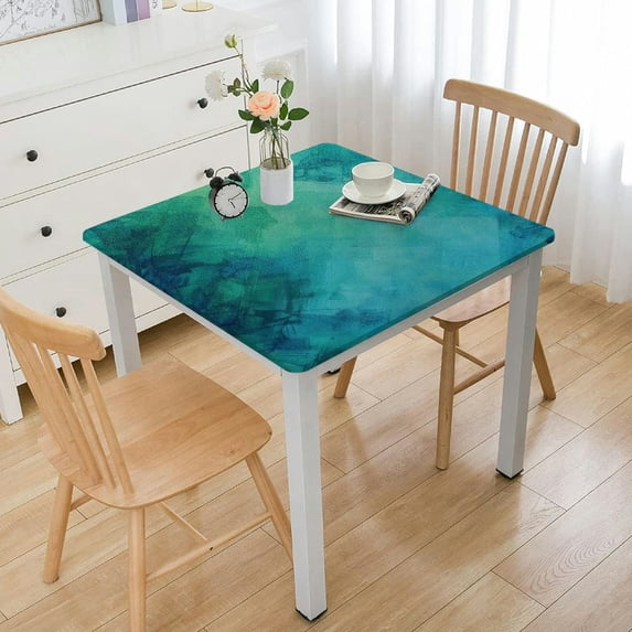 BANET Teal Tablecloth, Retro Inspired Grunge Style Abstract Pattern Vintage Design Calming Color Scheme, Rectangular Table Cover for Dining Room Kitchen Decor White