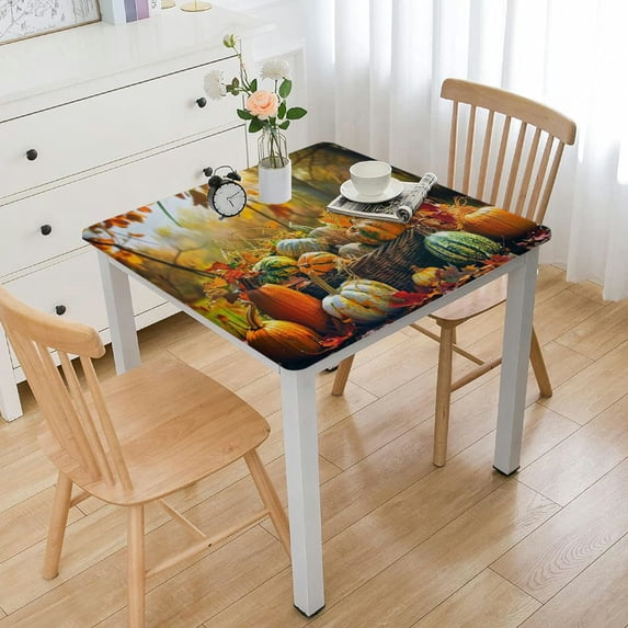 BANET Thanksgiving Day Square Tablecloth,autumn pumpkin vegetables ,Stain Wrinkle Resistant Reusable Washable Print Square tablecloths,for festival celebrate Events Decor,multicolor white
