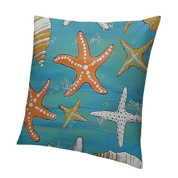 BANET Throw Blue Seashells and Colorful Marine Starfishes Shells Home Decorative Square Pillow Case 22x22in