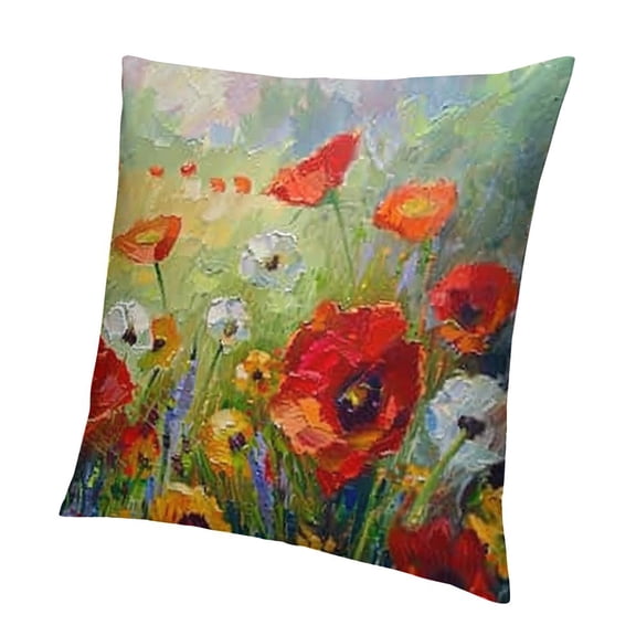 BANET  Throw Pillow Cover Poppy Flowers Oil Painting Red Spring Summer Floral Outdoor Field Acrylic Art Decor Lumbar Pillow Case Cushion for Sofa Couch Bed Standard Queen  White