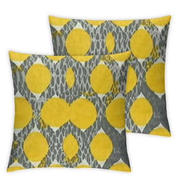 BANET Throw Pillow Cover Set of 2, Design Style Patterns Indonesian Cloud Print, Decorative Square Covers for Couch Bed & Sofa, Yellow Grey White 22x22in