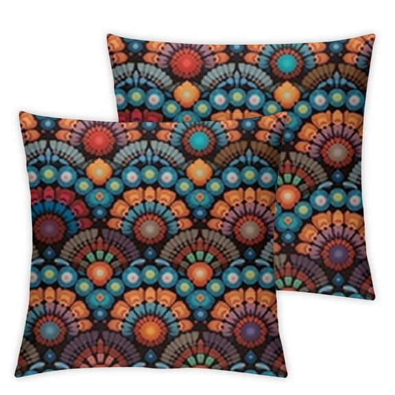 BANET  Throw Pillow Cover Set of 2, Geometric Oriental Floral Patterns Form Art Image Illustration, Decorative Square Covers for Couch Bed &amp; Sofa,Scarlet Orange Blue 12x12in