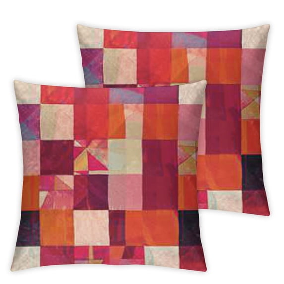 BANET Throw Pillow Cover Set of 2, Geometrical Design Squares with Various Shapes and Sizes Colorful Image Abstract, Decorative Square Covers for Couch Bed & Sofa 18x18in