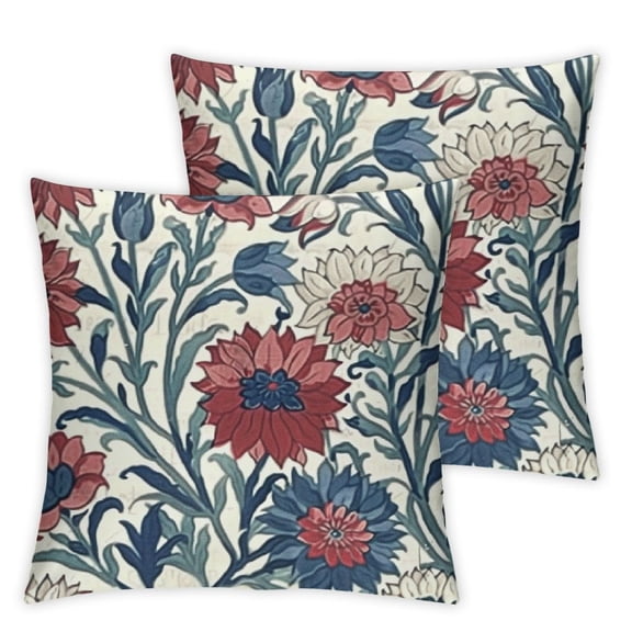 BANET  Throw Pillow Cover Set of 2, Old Floral Ornament Pattern with Swirled Florets and Leaf Turkish Art, Decorative Square Covers for Couch Bed &amp; Sofa,Maroon Teal 20x20in