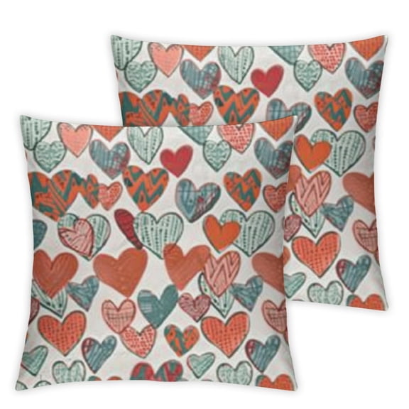 BANET Throw Pillow Cover Set of 2, Style up and Down with and Checkered Patterns, Decorative Square Covers for Couch Bed & Sofa, Teal Coral White 18x18in