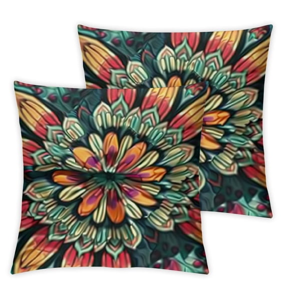 BANET Throw Pillow Cover Set of 2, Design Wavy Flowers Like Art, Decorative Square Covers for Couch Bed & Sofa, Brown Green and Yellow 22x22in