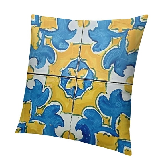 BANET Throw Pillow Cover Spanish Closeup Detail of Old Portuguese Glazed Tiles Abstract Pillowcase Home Decorative Square Pillow Case Cushion Cover 12x12in