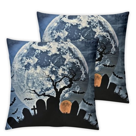 BANET Throw Pillow Covers Blue Halloween Night Pumpkins and in Decor Square Cushion Pillows Cover for Men Women for Couch Bedroom Sofa Pack of 2 18x18in