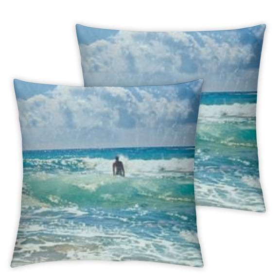 BANET Throw Pillow Covers,Ocean and Tropical Sandy Beach Decorative Pillow Covers Digital Printing Blended Fabric for Couch Sofa Bed Invisible Zipper 18x18in